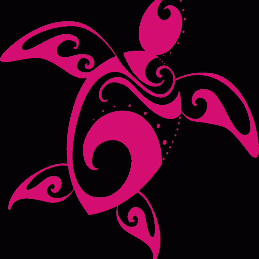 Stylised pink turtle design with intricate swirl patterns.